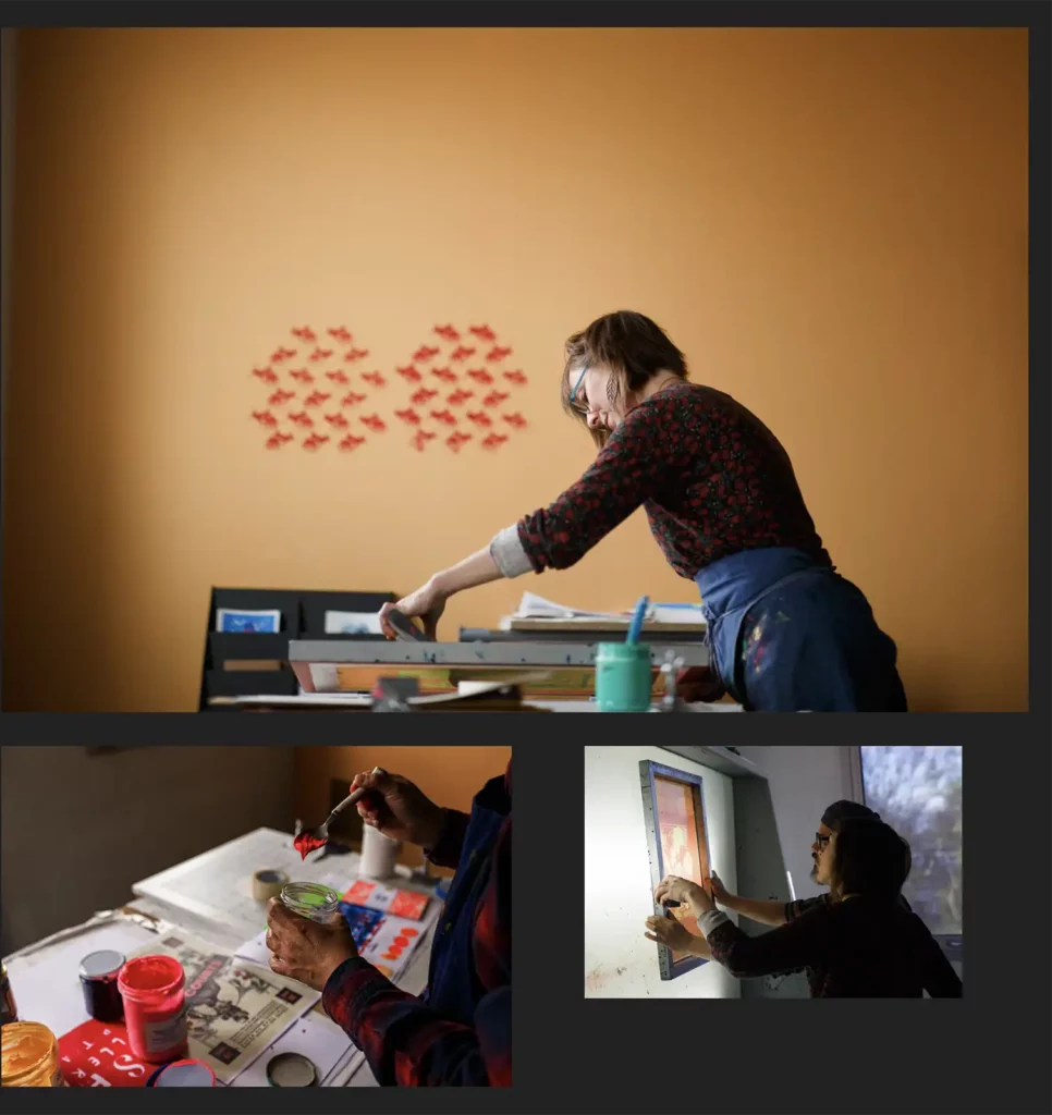 Artisan en pleine création dans l’atelier de sérigraphie Pomme – Photographe d’entreprise à Orléans